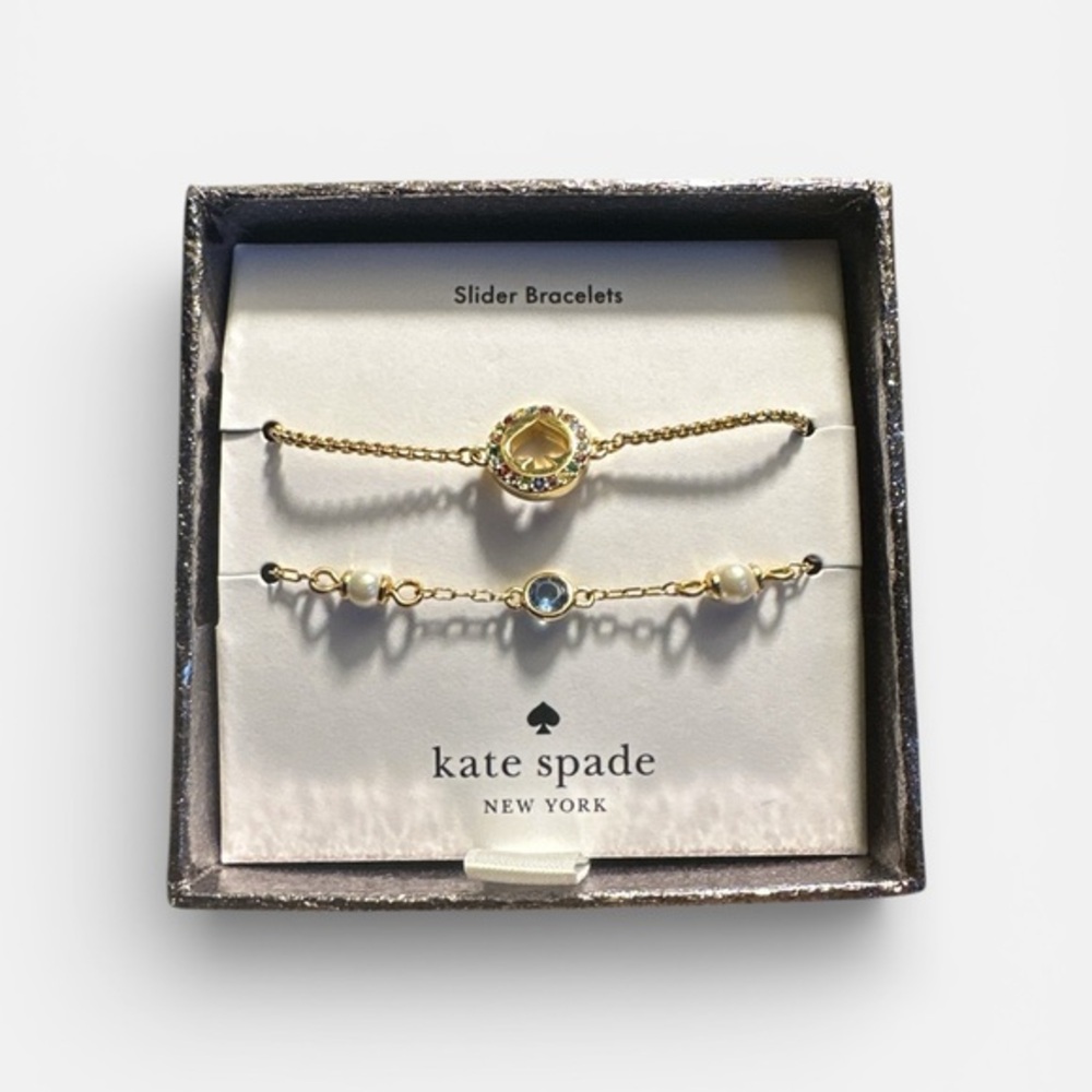 💖 Kate Spade New York Gold Slider Bracelet Set Crystal & Pearl | NWT | Giftable